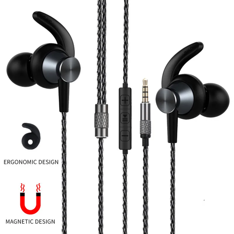 

abingo M5 Stereo Metal Headset Hifi Bass Earphone Headphones with Microphone Magnetic Wired Control Earbuds for Xiaomi/Samsung
