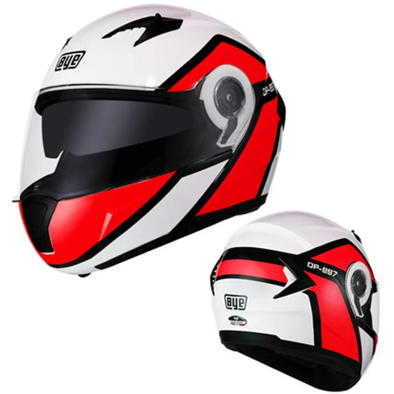 DOT крутой двойной объектив внутренний козырек модульный флип шлем capacetes мужской Рыцарь мото rcycle шлем гоночный внедорожный Мото шлем - Цвет: white red