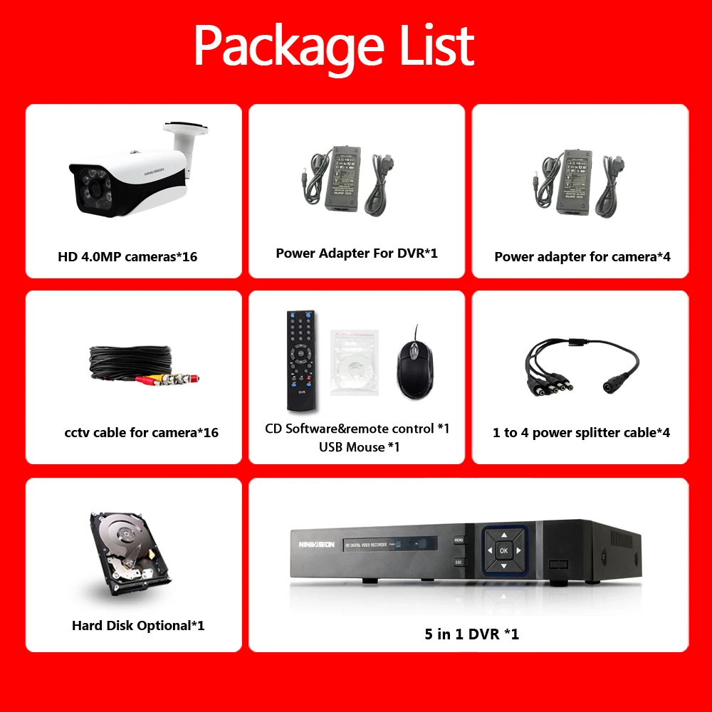  Sistema de cámaras de seguridad HD-AHD 16CH 4MP 4.0MP sistema de cámaras de seguridad 16*2560*1440 
