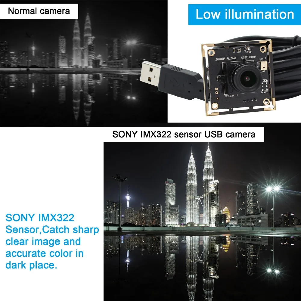 1080P Full HD SONY IMX322 с низким освещением 0.01Lux CMOS H.264 AEC AEB AGC Поддержка стандарта USB модуль