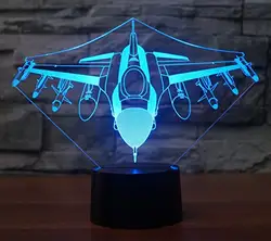 F-16 самолета 3D лампа самолета 7-цвет разноцветные USB Мощность 3D ночник украшения дома