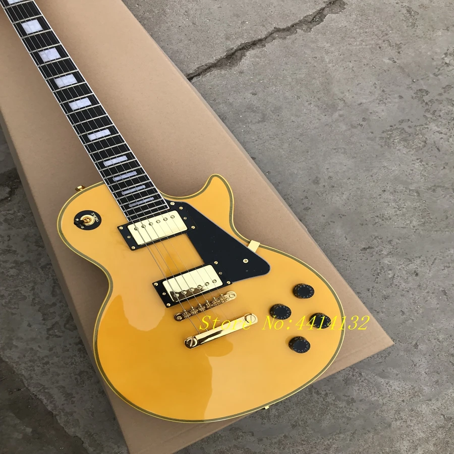 

Price highest quality Custom Shop yellow electric guitar ebonet Flett bound distress hardware gold free broadcast of kit ha