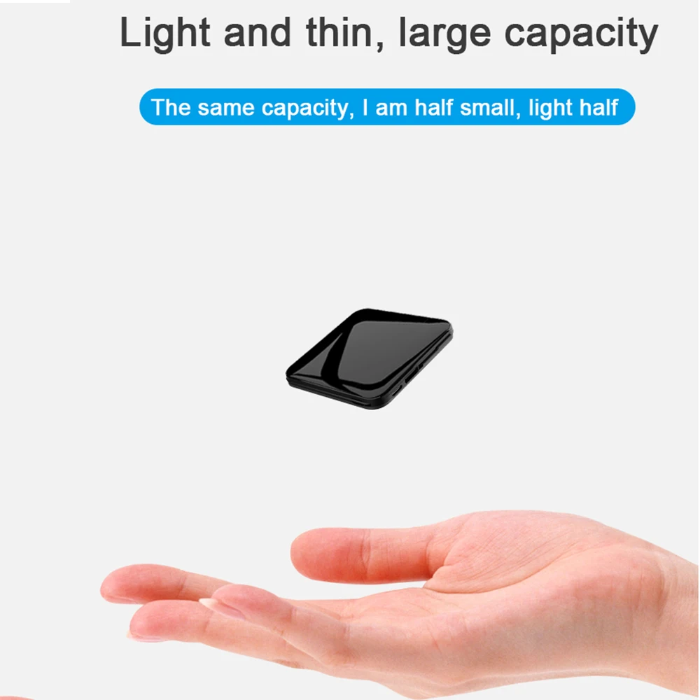 LEMFO Mini Power Bank 10000mah Thin Mirror Screen 2.1A Fast Charging 3 in 1Built-in Line Wireless Charger Powerbank 10000 Mah