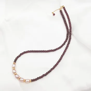 

LiiJi Unique Choker Necklace Real Red Garnet Freshwater Pearl 925 Sterling Silver Mothers Day Gift Dropshipping