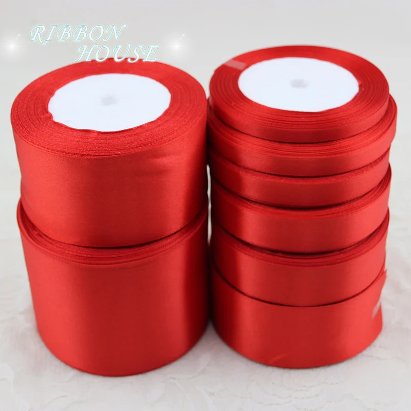 (25 yards/roll) Red Single Face Satin Ribbon Wholesale Gift Wrapping