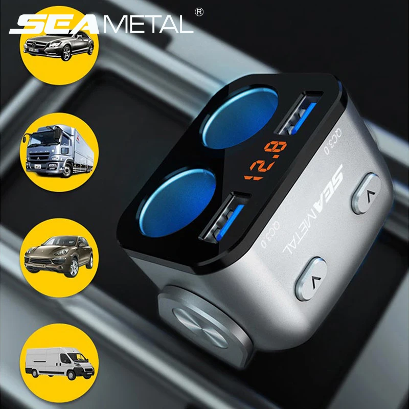 

12V-24V Car Cigarette Lighter Socket Splitter Charger Dual QC3.0 USB Quick Charge LED Sockets Power Adapter Plug Voltage Display