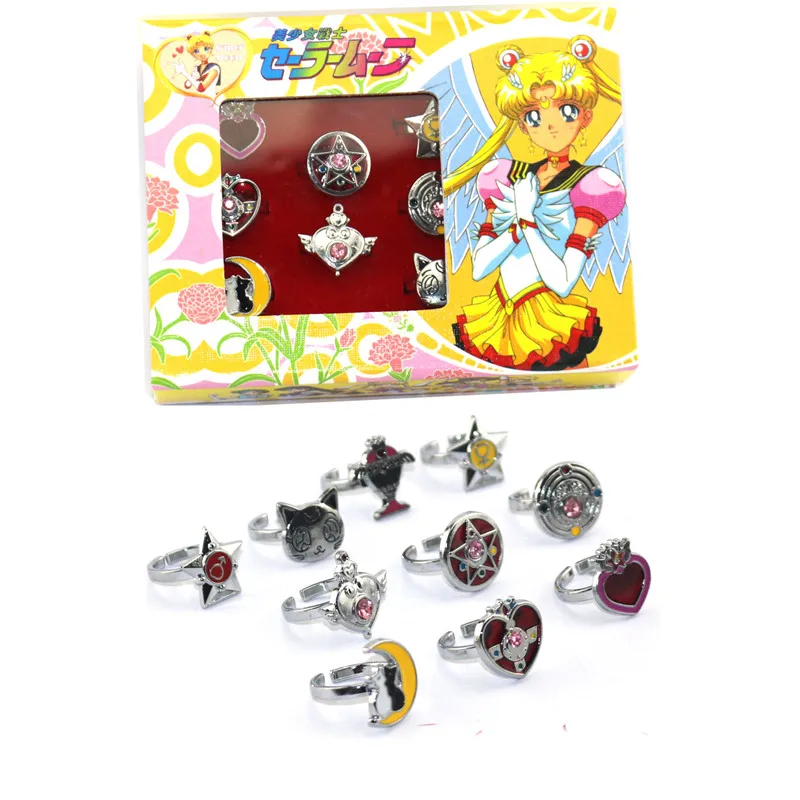 

Anime Sailor Moon Cosplay Heart Key Staff Rings Collection Pendants Alloy Ring Jewelry Prop Accessories set