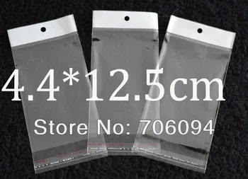 

FreeShipping 4.4*12.5cm,1000pcs/lot Clear Self Adhesive Seal Poly Opp Plastic Bag With Header ,Hole Jewelry Earring Packing bag