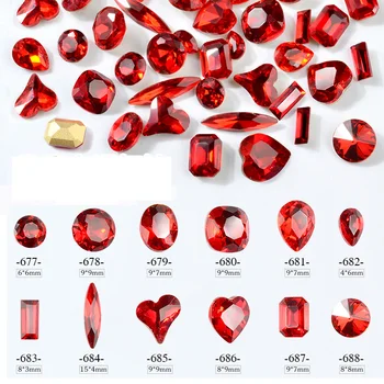 

10 Pcs Crystal China Red Glass Nail Rhinestones DIY Strass Gems Dropwater Heart Designs Jewelry Stones 3d Nail Decoration