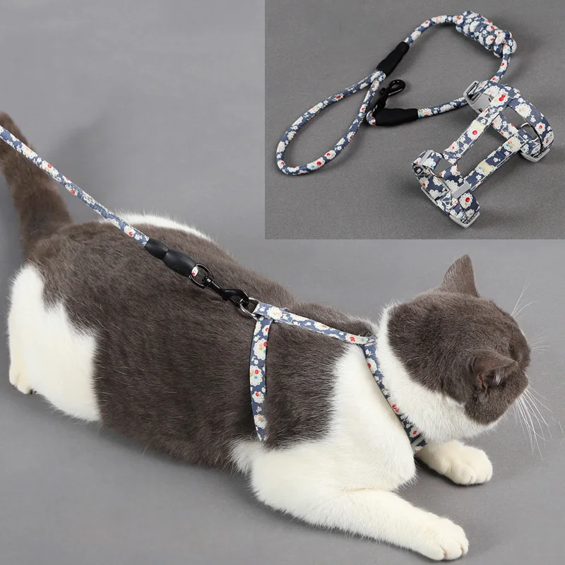 

Cat Harness with Round Rope Leash Set Japanese Style Sakura Puppy Dog Cat Harness Adjustable Soft Cotton Strap for Small Pets