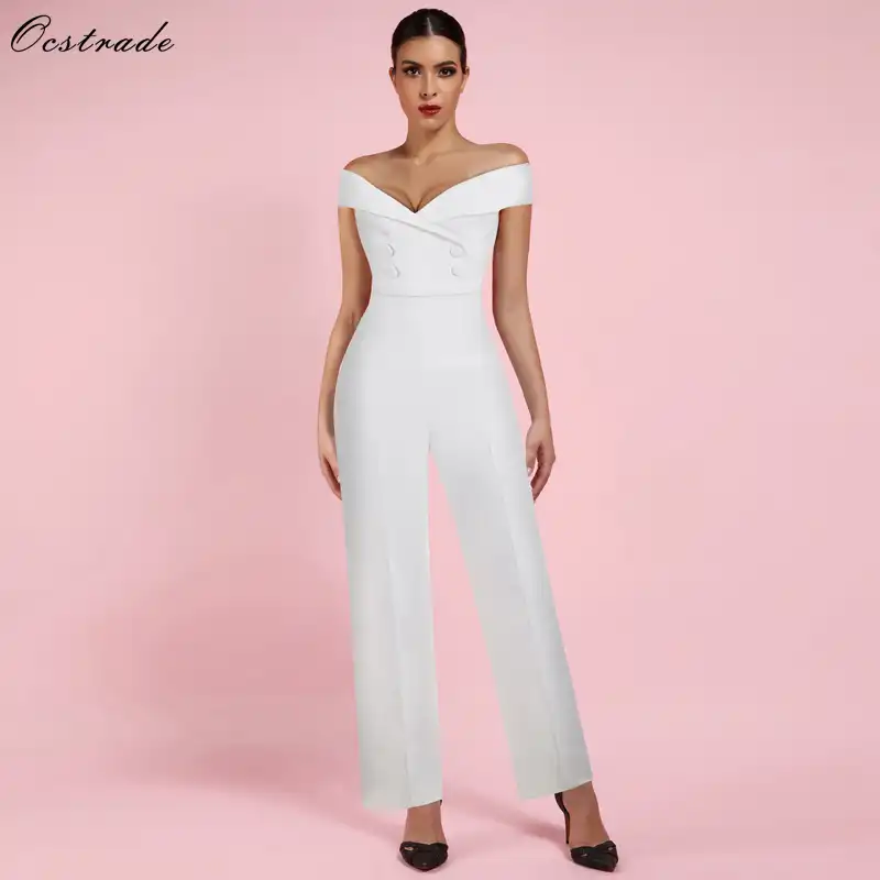 white jumpsuit bardot