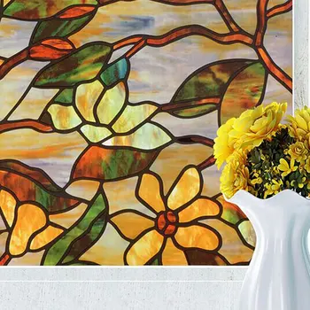 

Wide 70cm Static magnolia flower frosted window sticker cellophane stained opaque bathroom decorative glass window film