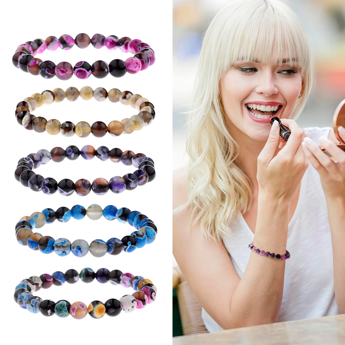 

Bohemian Bracelet Color Emperor Pine Long Square Stone Beads Hand-woven Hand-woven Leather Rope Bracelet Jewelry 2019 New