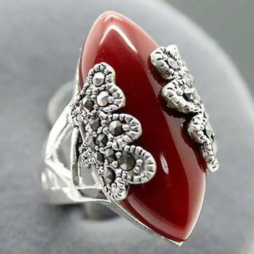 

brinco brincos wholesale good Beautiful Marcasite 925 red stone jewelry sterling silver ring size 7-10 for women jewelry