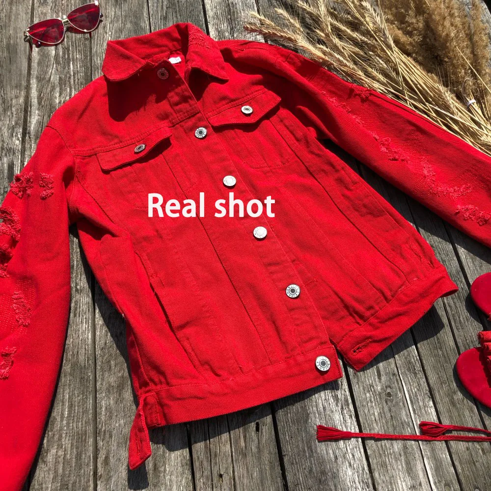 Finest 2020New Plus Size 4xl 5xl Ripped Black Denim Jacket Women Streetwear BF Pink Red White Lover's Jean