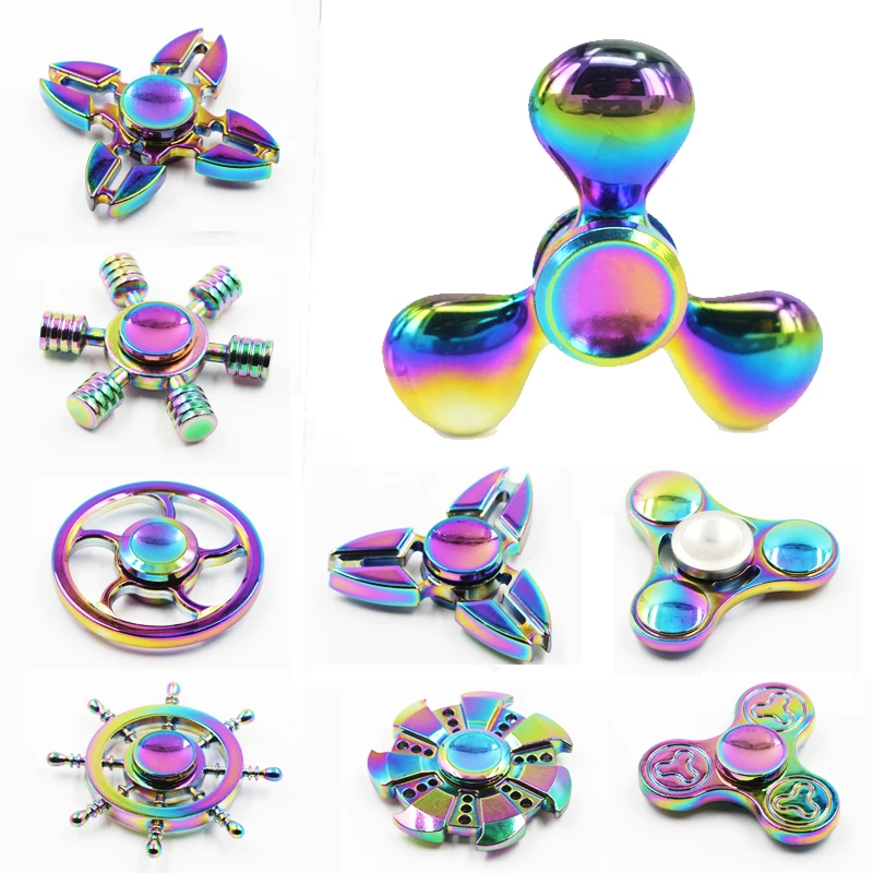 Smare Rainbow brass EDC Fidget Spinner Tri spinner Hand Spinner Toy Anxiety Stress Adults Kid Metal