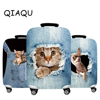 Elastic Luggage Cover Thick 3D Denim Animals Suitcase Protector Fit 18-32 Suitcase Cute cat Dog Styles Soft Travel accessories 1