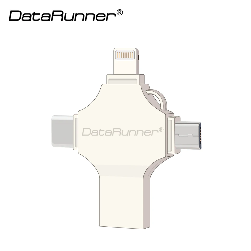 DataRunner USB флеш-накопитель OTG 4 в 1 USB3.0/iOS/type C/Micro usb флеш-накопитель 16 ГБ 32 ГБ 64 ГБ 128 ГБ флешка - Цвет: Серебристый