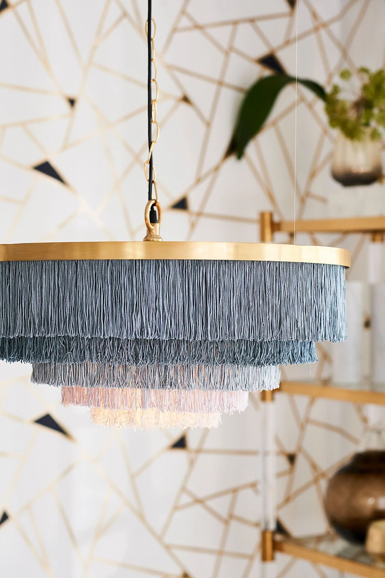 Large Grey loft chandelier lighting fringe cotton hanging light nordic home decor lighting bedroom kitchen foyer restaurant lamp