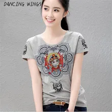 Для женщин футболки Мода китайский Стиль Пекинская опера печати Топы Повседневное хлопок плюс Размеры футболка S-3XL