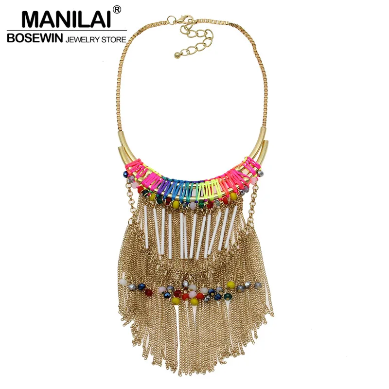 Women Party Dress Accessories Statement Necklace Crystal Beaded Metal