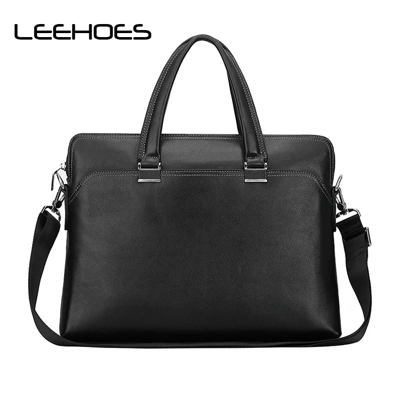 

2017 Top Genuine Leather Men's Business Bag Cowhide Leather Men Shoulder Bag Large Capacity Black Mens Messenger Crossbody Bags