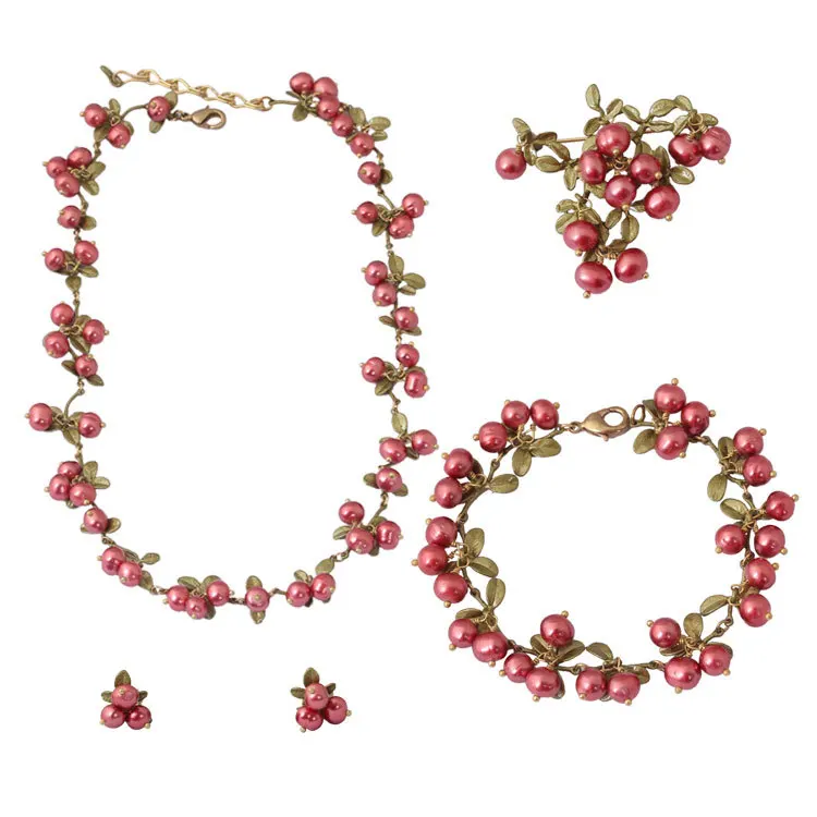 

Europe and the United States Style Copper Cranberry Natural Pearl Necklace Bracelet Brooch Earrings For Women Jewelry