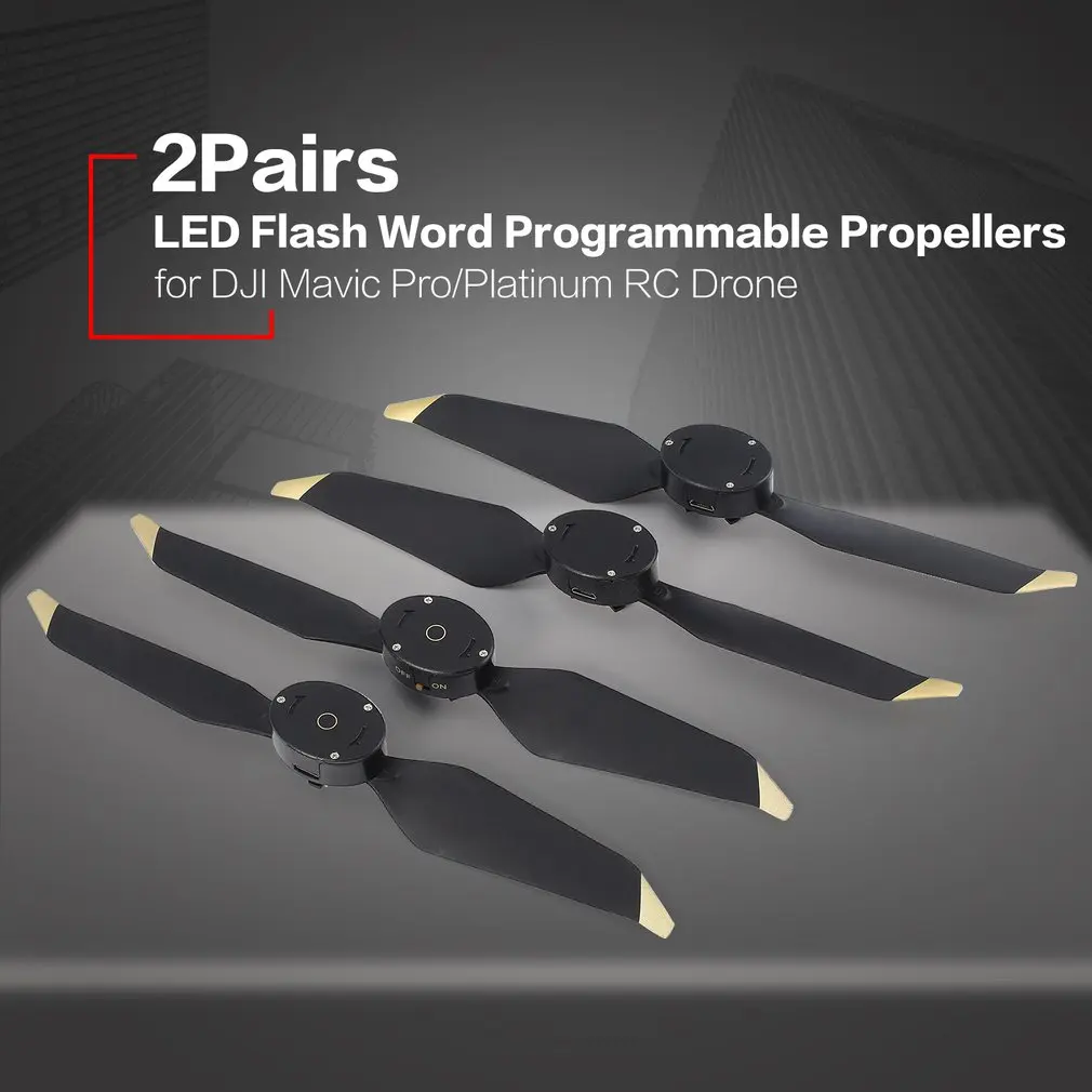 

8331 2 Pairs Low-Noise Blades Propellers Quick Release LED Flash Word Programmable Props for DJI Mavic Pro/Platinum RC Drone
