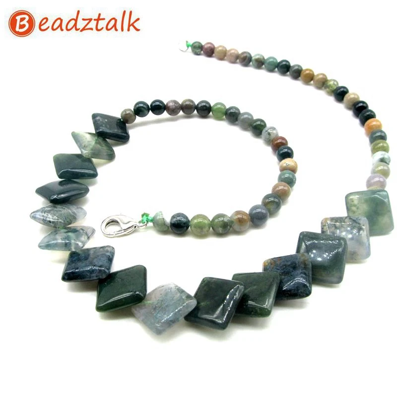 BEADZTALK Натуральный Мох Кристалл Камень Бусы Ожерелья квадратный паве бисер