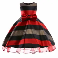 Пышное Платье-пачка с оборками для девочек на свадьбу и День рождения; платье в полоску с бантом и цветочным узором для девочек; Детские праздничные платья для девочек; одежда для маленьких девочек