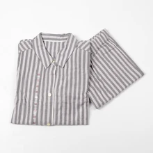 Пижама для Для женщин-Весенняя футболка с длинными рукавами, одежда для сна из хлопка с цветочным принтом пижама в полоску Для женщин лаунж-Пижама комплект