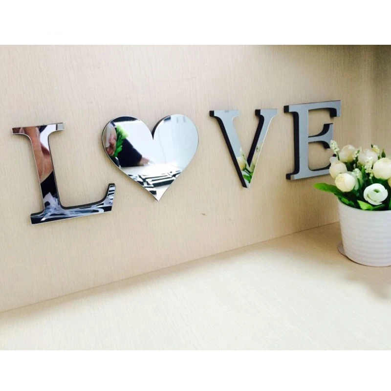 

Wedding Party Decoration Creative 3D Letter A-Z Home Decor Stickers Acrylic Mirror Wall Backdrops