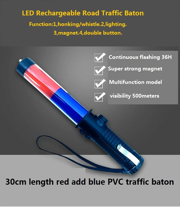 30 см длинный перезаряжаемый светодиодный баррикад Burst мигающие сигнализаторы дорожное движение Батон с магнитом хонинговым свистком