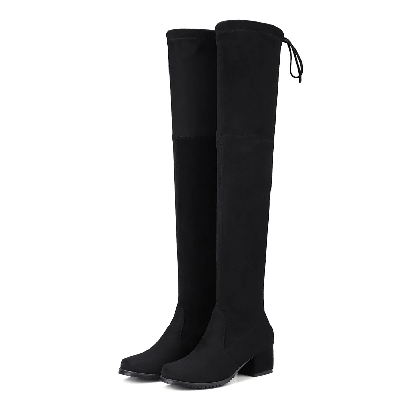 KemeKiss/ г. Женские высокие сапоги выше колена, 8 цветов Зимняя обувь женские универсальные сапоги на высоком каблуке с острым носком размеры 34-43