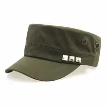 Заклепки хлопок военной Стиль Кепка-кадетка Для мужчин армии гладкая Кепка Регулируемый коричневый, Черный Бежевый и темно-синий