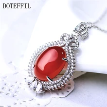 925 Sterling Silver Color Women Necklace Red AAA Crystal Zircon Crown Pendant Necklaces Female Charm Fashion Jewelry elegant crystal zircon pendant necklace silver white red