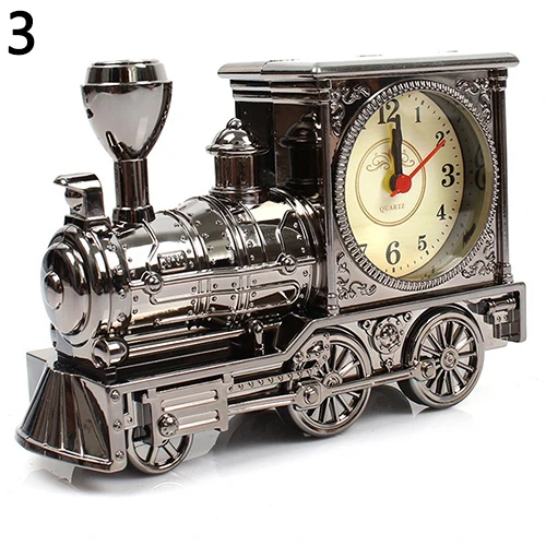 Cartoon Locomotive Train Alarm Clock Antique Engine Design Table Desk Decor (3)