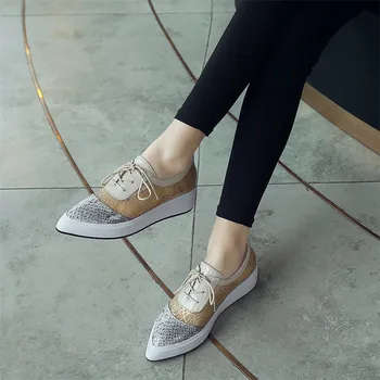 

Dilalula 2020 Spring Summer Women Point Toe Genuine Leather Casual Shoes Woman Lace Up Flats Platform Shoes Ladies Flats