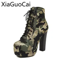 Бренд Для женщин камуфляжные ботинки на высоком каблуке Для женщин Армейские сапоги Водонепроницаемый таблицы высокие каблуки и ботильоны