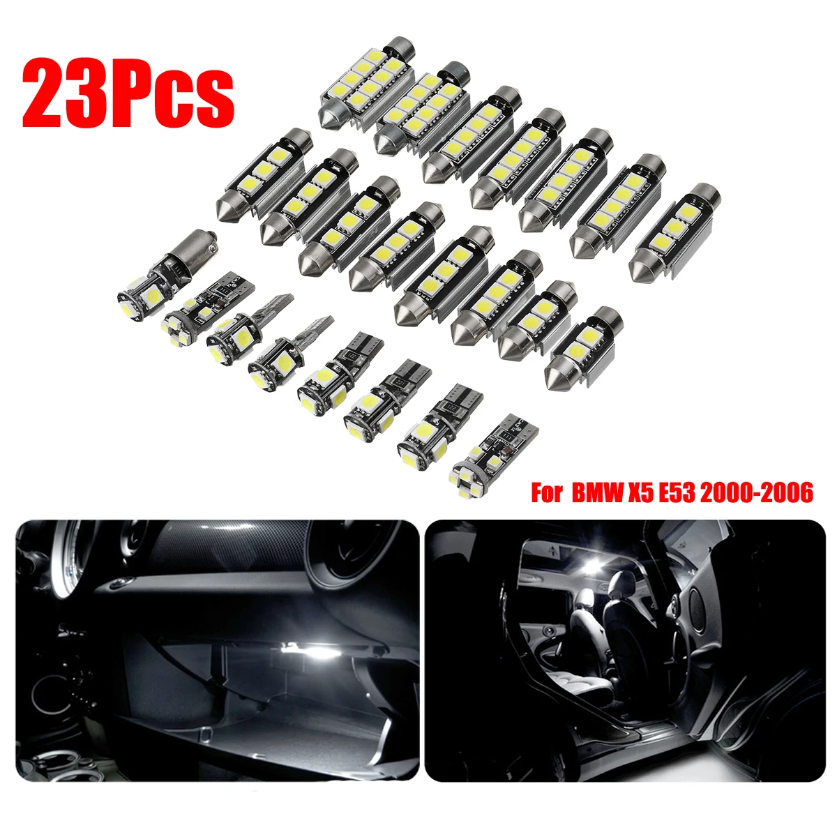 23Pcs Car LED Reading Light Rear Dome Lamp Ceiling Light Set For BMW X5