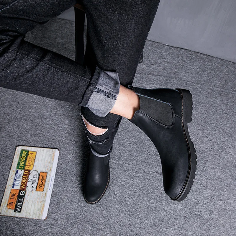 

2019 Winter Chelsea Boots Men's Warm Plus Velvet Fashion Casual Boots Split Leather Men's Shoes Rubber Sole Tooling Shoes HH-954