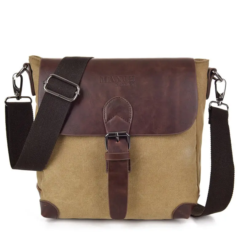 Vintage Canvas Men Messenger Bags Small Crazy Horse Leather Shoulder Sling Bag Men Casual ...