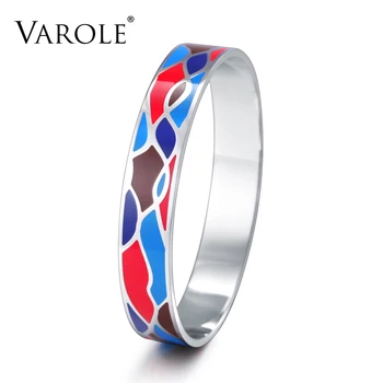 

VAROLE Top Quality 12mm Width Enamel Bracelet Bangles Stainless Steel Bangle for Women Jewelry Bracelet Cuff Bracelets Pulseiras