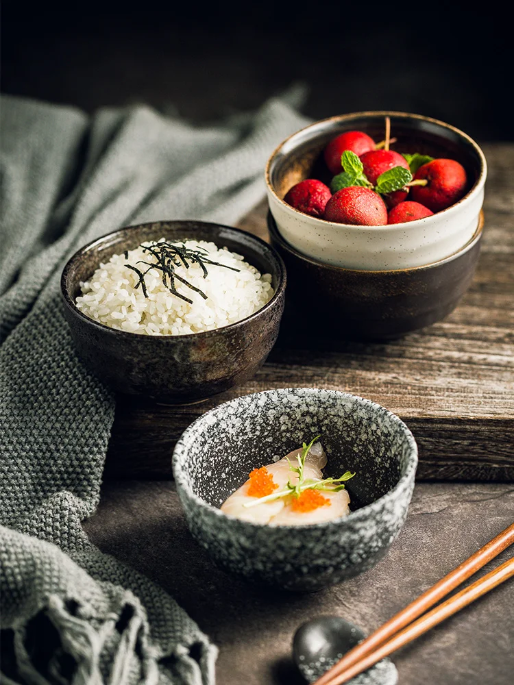 

EECAMAIL Japanese Style Wind Ceramic Tableware Creative Retro Rice Bowl Dessert Bowl Salad Bowl Ceramic Bowl Small Soup Bowl
