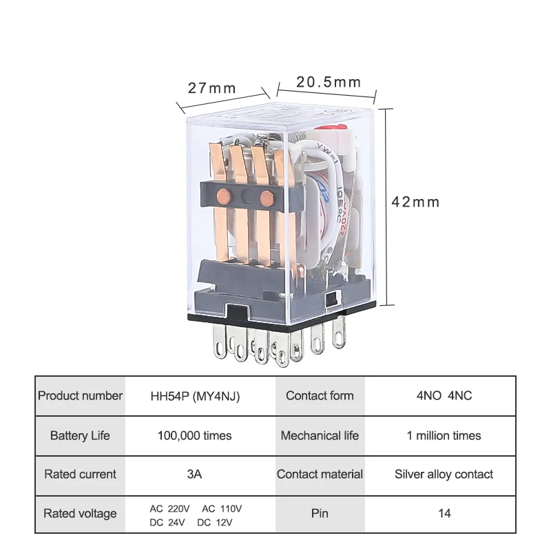 HH54P MY4NJ 4NO 4NC электромагнитные реле переменного тока 220V AC 110V DC 24V DC 12V 3A Мощность Реле Переключатель серебряные контакты 4PDT 14-контактный светодиодный