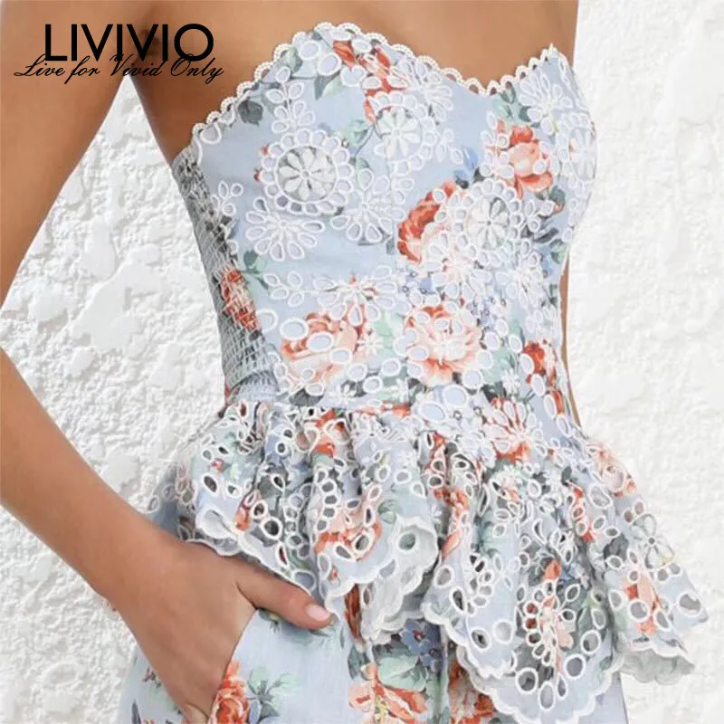 

[LIVIVIO] Boho Ruffle Hem Sleeveless White Lace Tank Top Women Clothes 2019 Summer Strapless Cami Korean New Arrival