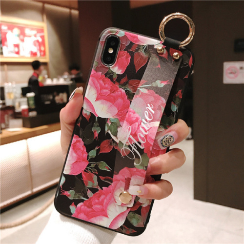 Emboss Rose Flower phone Case For iphone 12 Mini 11 13 Pro XS MAX X XR Wist Strap Support Soft TPU Case For 6S 8 7 plus Cover
