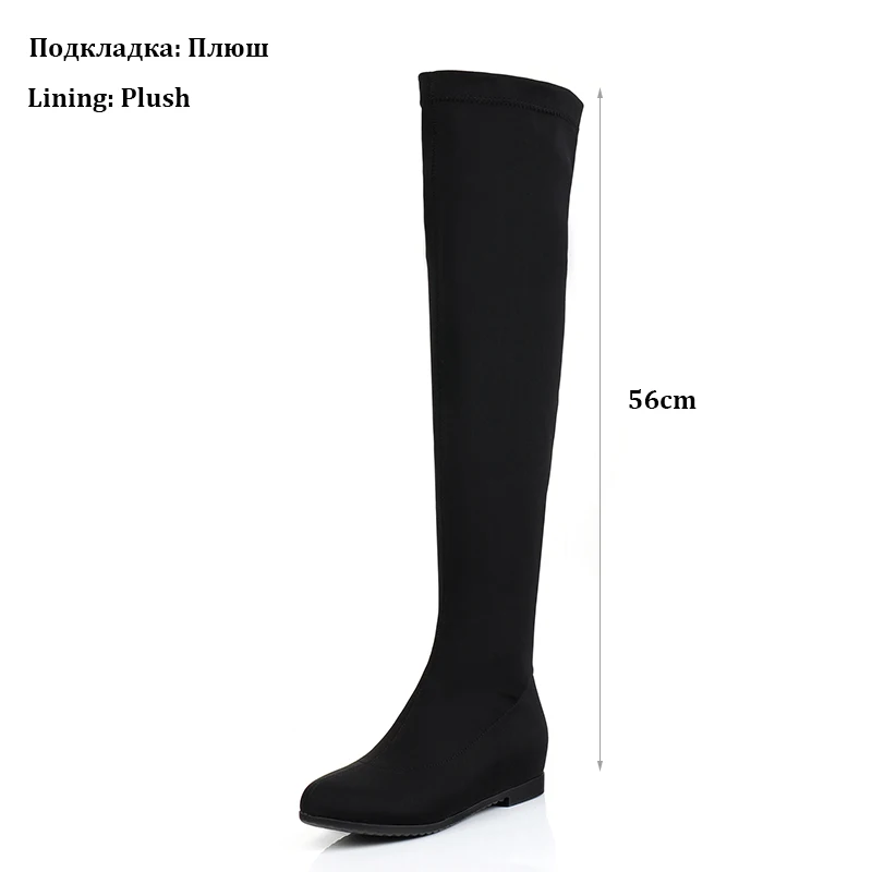 Сапоги из эластичной ткани; женские мягкие высокие сапоги до бедра ручной работы, визуально увеличивающие рост; женская обувь на каблуке; большой размер 41 - Цвет: Black-Short Plush