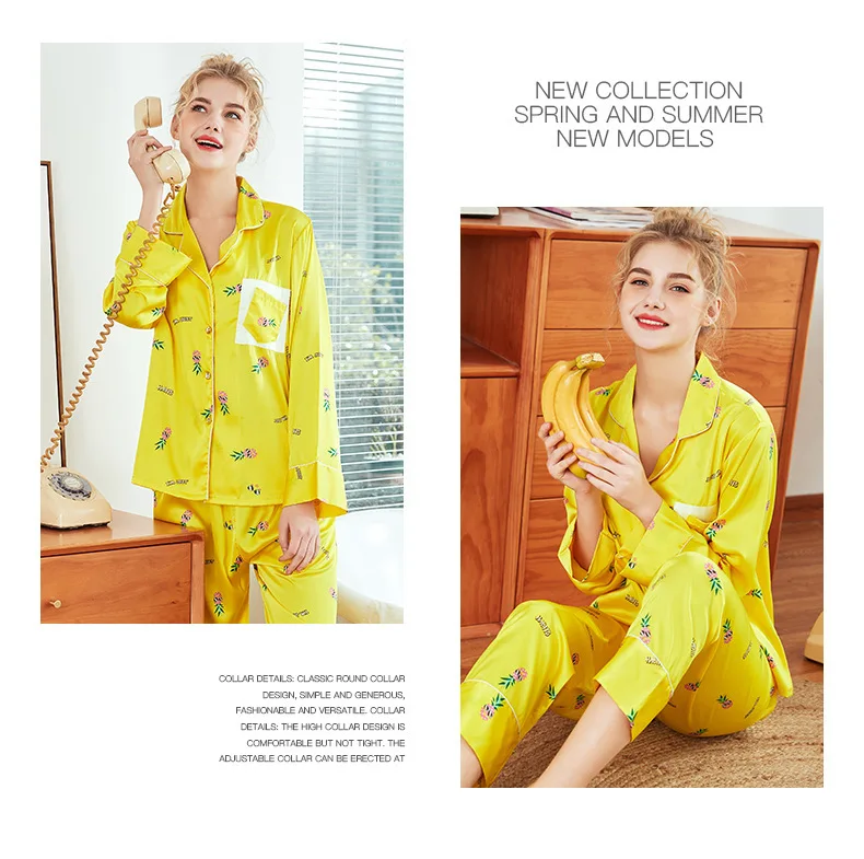 Roupas de Decoração para Casa Terno de Papel Padrão Imitar Seda Real Senhora Pijamas Novos Produtos Primavera Verão Mangas Compridas Dois Tz1059 21 Padrão Imitar Seda Real Senhora Pijamas Novos