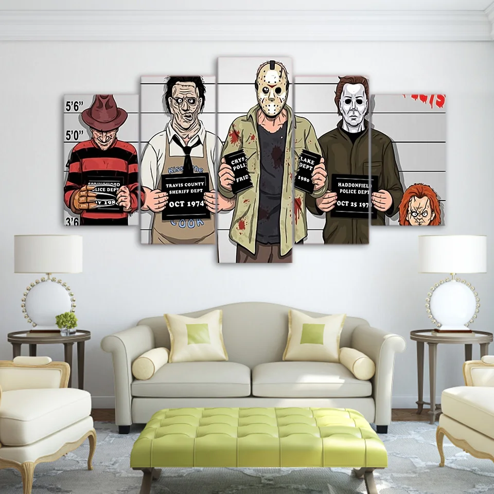 

Canvas HD Prints Wall Art Pictures Frame 5 Pieces Comics Gracioso Freddy Krueger Paintings Horror Movie Poster Living Room Decor